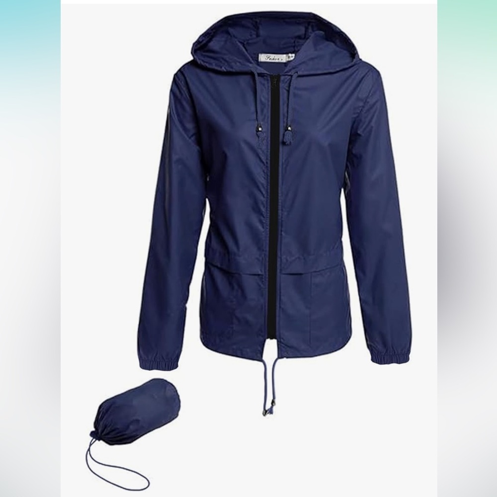 Blue Lightweight Utility Jacket with Hood and Elastic Cuffs